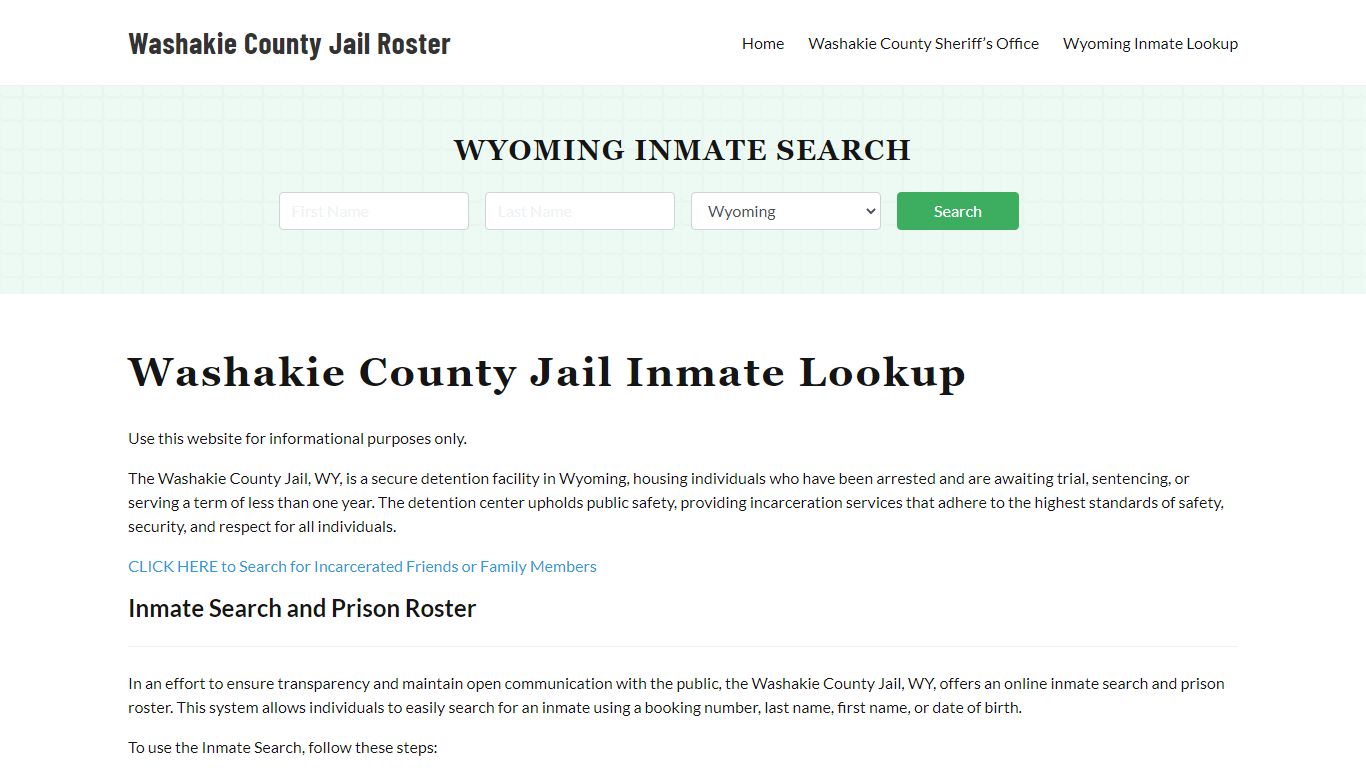 Washakie County Jail Roster Lookup, WY, Inmate Search