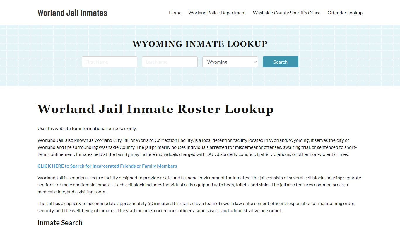 Worland Jail Inmate Roster, Washakie County, WY, Offender Search