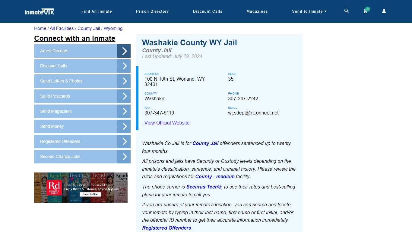 Washakie County WY Jail - Inmate Locator